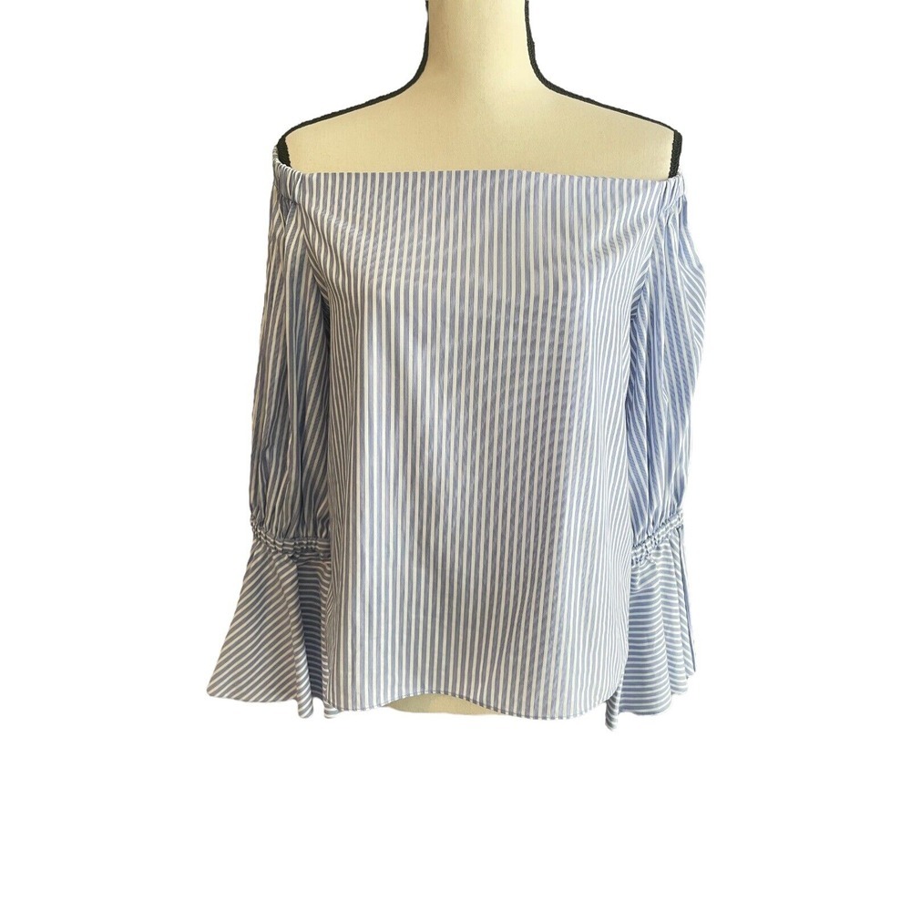 ALEXIS Juniper Top Women's Size Medium Blue Striped Off Shoulder